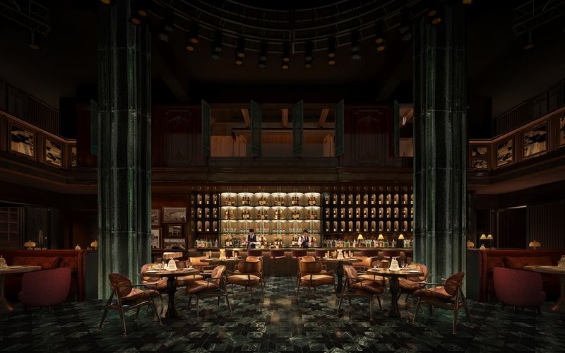 The Members' Table at VANTA, leading into the 16-metre bar beneath the grand hall